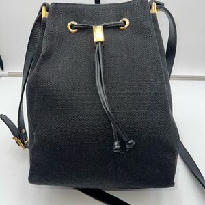 Prima by Phillippe Vintage Black Canvas and Leather Pull String Bucket Bag
